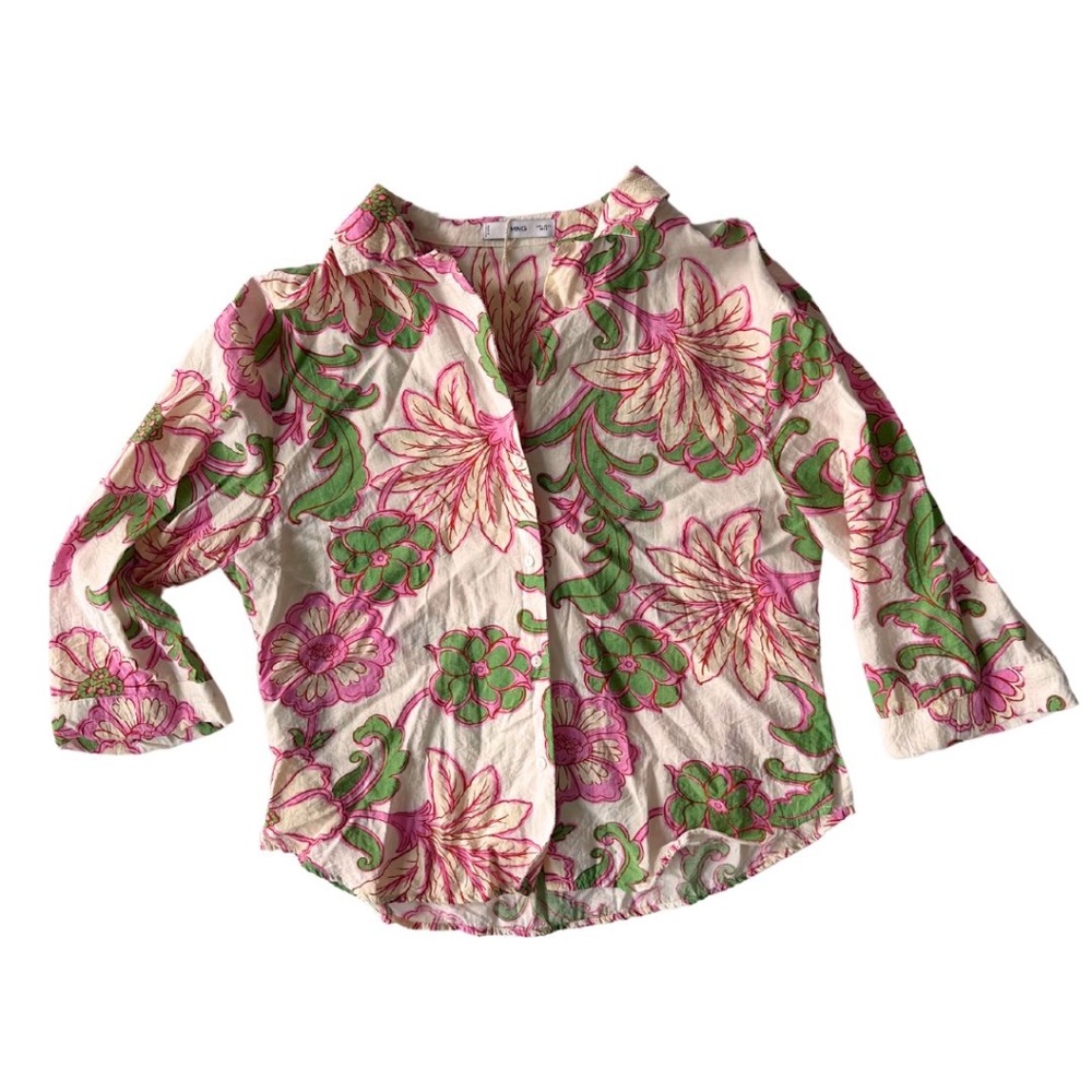 Mango Floral Textured Printed Shirt Small